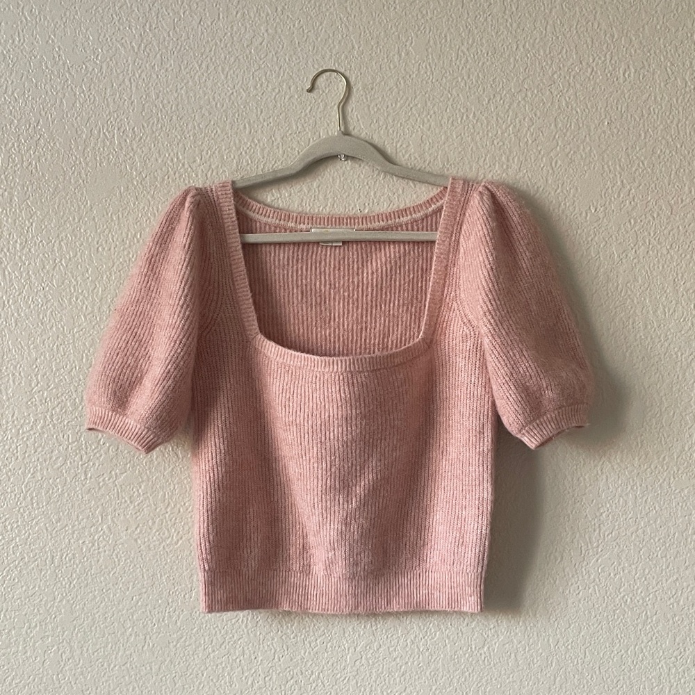 Boden Pink Puff Sleeve Square Neck Sweater
